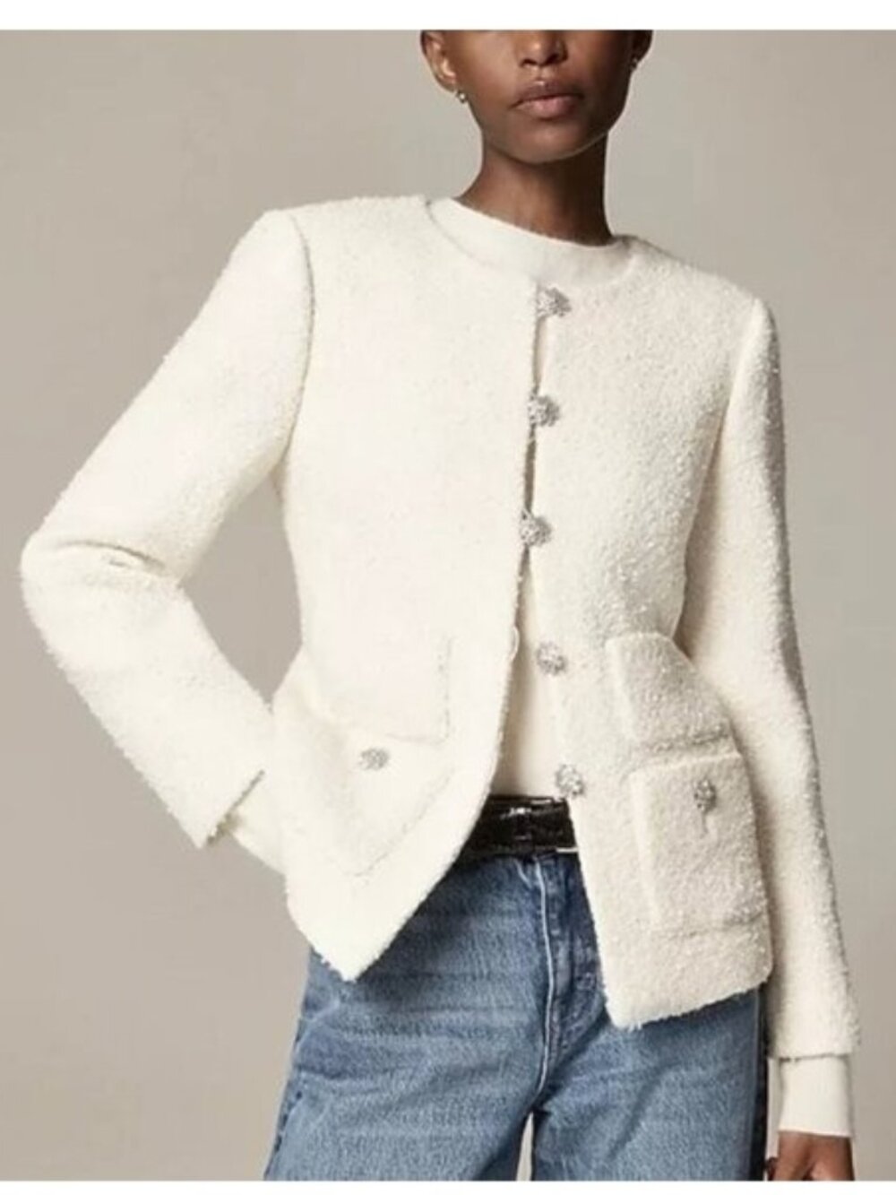 NWT J.Crew Collection Lady Jacket in Meringue Textured Tweed Jewel Button 6 $378